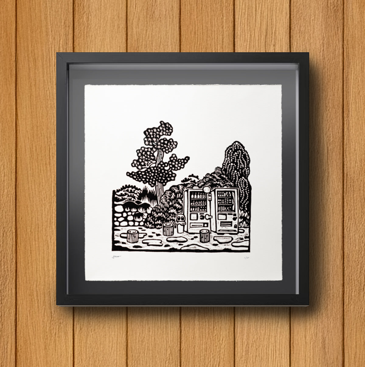 Vending Machines in Hakone - Linocut Print