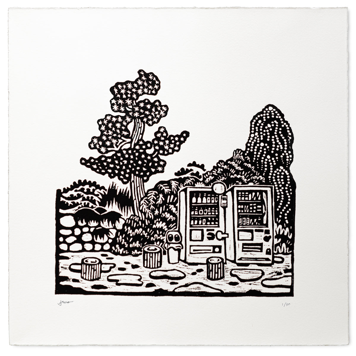 Vending Machines in Hakone - Linocut Print